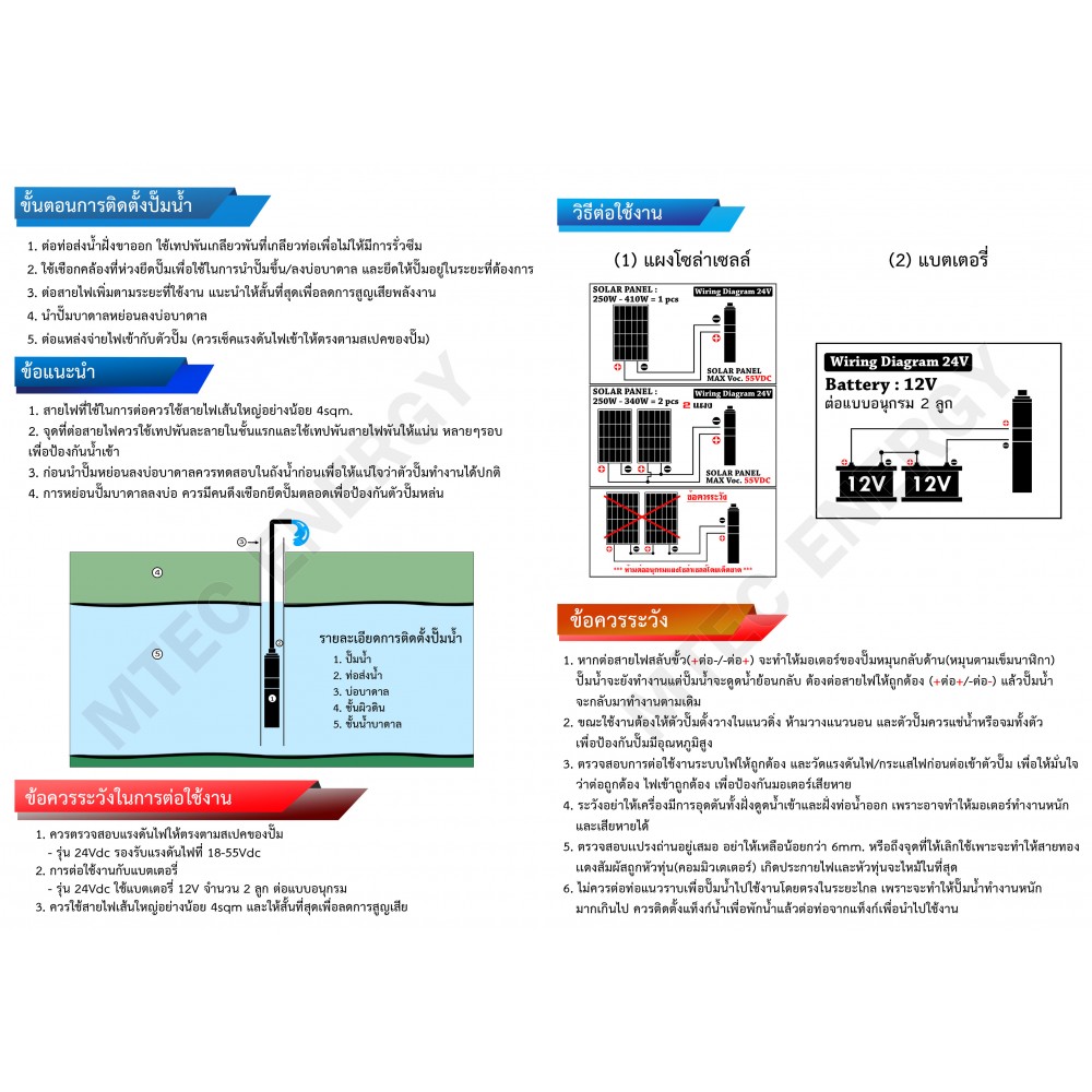 ปั๊มน้ำบาดาลแปรงถ่าน 400W 24V รุ่น 4SCB24-4-40-400 (ระบบใบพัด)